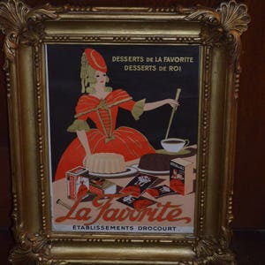 Cartel francés antiguo, Desserts de la Favourite Dessert du ROI: litografía de la década de 1940 de Gaillard Paris, rara impresión vintage de una mujer parisina horneando