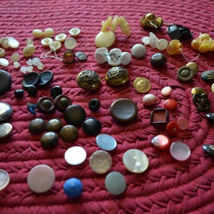 Collection of 100+ Antique Buttons, Metal, Lucite, Plastic, Gold and Silver Tones, Black Buttons, Cream Buttons, Various Sizes, Vintage