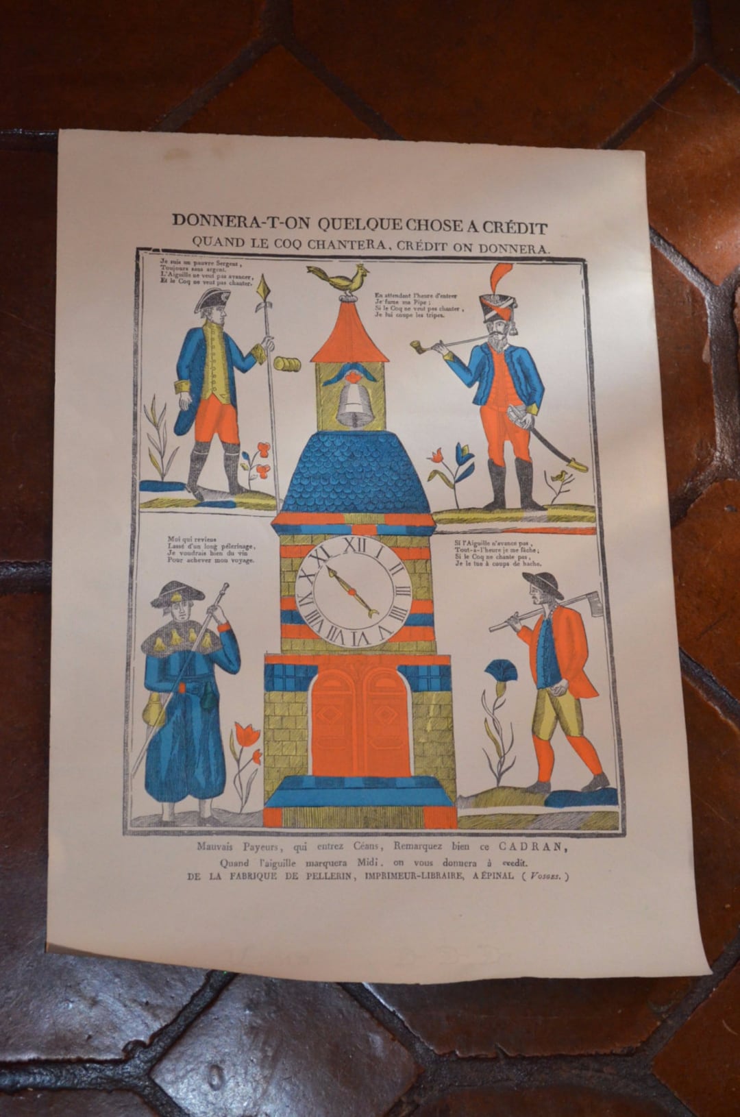 Français quand le coq chantera vintage à la main couleur