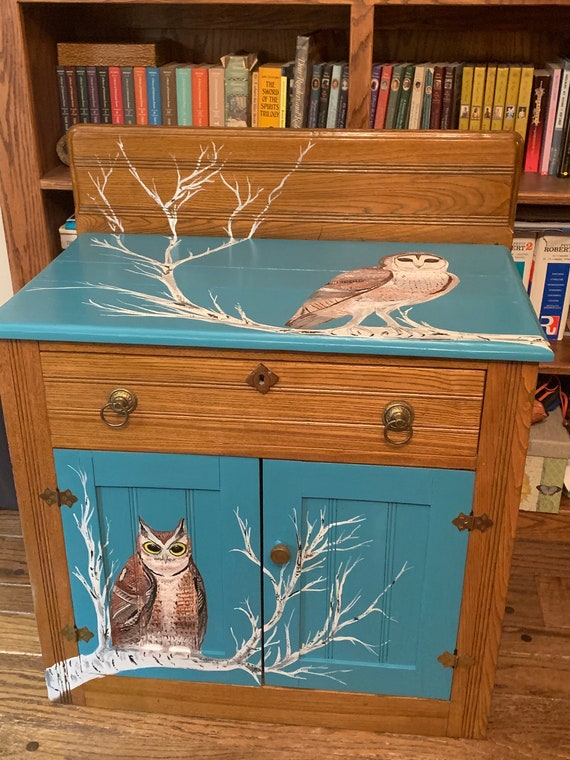 Antique Bird Dresser Owls Oak Washstand Shipping Included Etsy