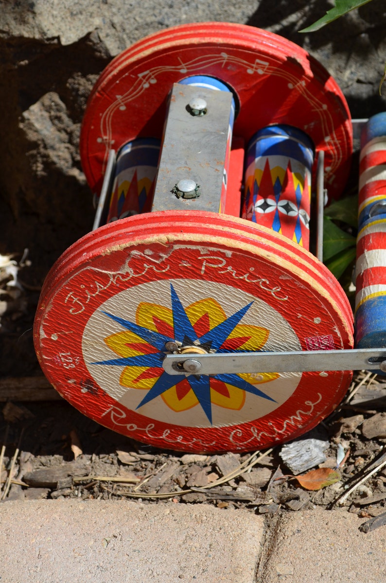 Antique Fisher Price Roller Chime Push Toy, 123, Wooden FP Musical Push Toy, Collectible and
