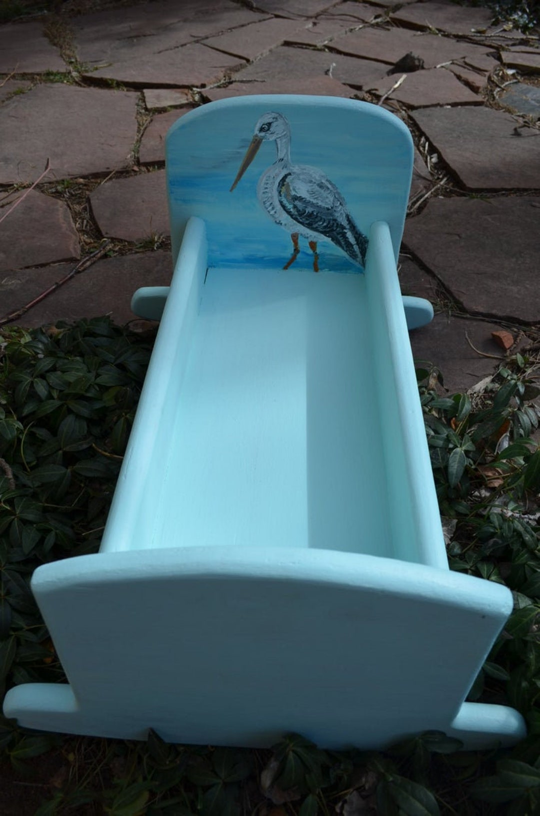 Handpainted Antique Doll Crib shipping Included, Choose Color & Birds