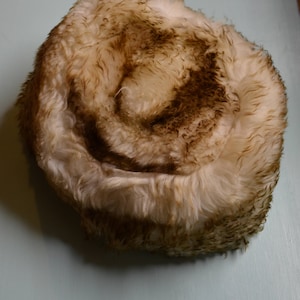 Vintage 1950s White & Brown Fur Hat with Leather Lining, Russian Fur Winter Hat, Halloween Costume or Evening Hat