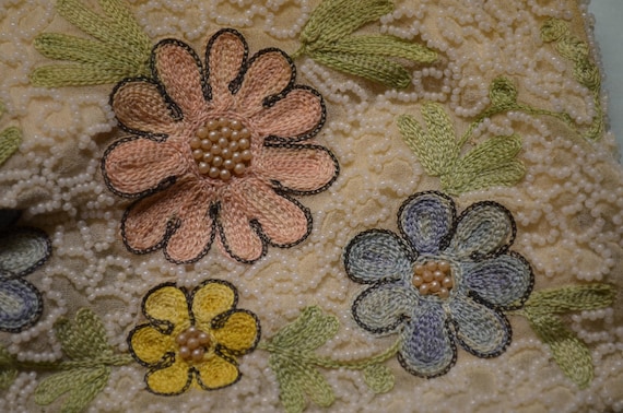 Antique Embroidered Floral Beaded Purse, Handmade… - image 1