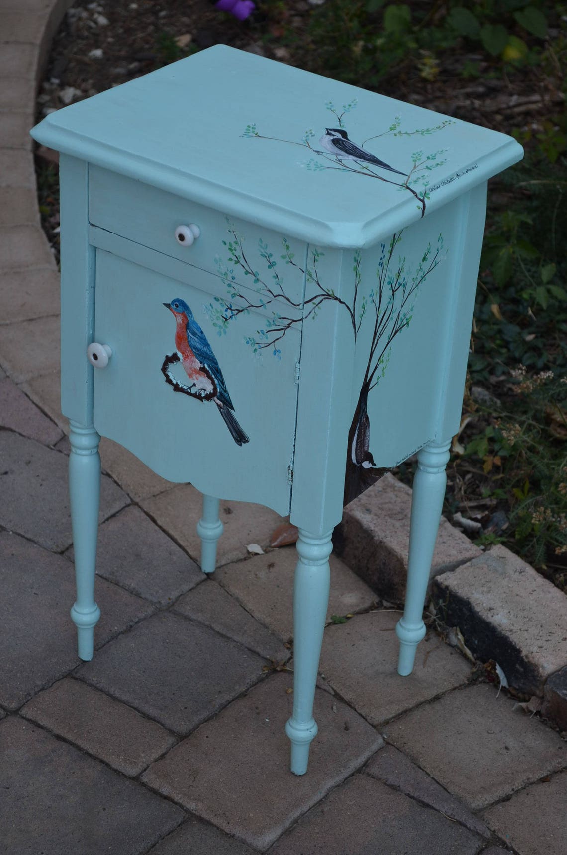 Custom Bird Side Table or Nightstand Hand Painted Antique Etsy