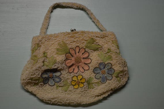 Antique Embroidered Floral Beaded Purse, Handmade… - image 2