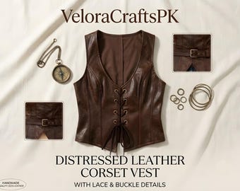 Lace-Up Genuine Leather Vest – Corset Style Biker Top