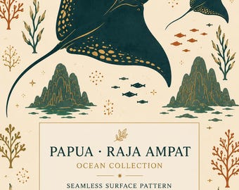 Motif sans couture de raie manta de Raja Ampat, design de vie marine tropicale, téléchargement numérique