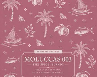 Motif sans couture des Moluques, motif tropical des îles aux épices, téléchargement numérique du patrimoine des Moluques