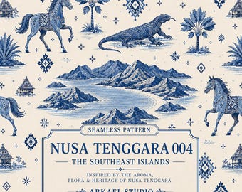 Modèle sans couture Nusa Tenggara, motif tropical du dragon de Komodo, téléchargement numérique du patrimoine indonésien
