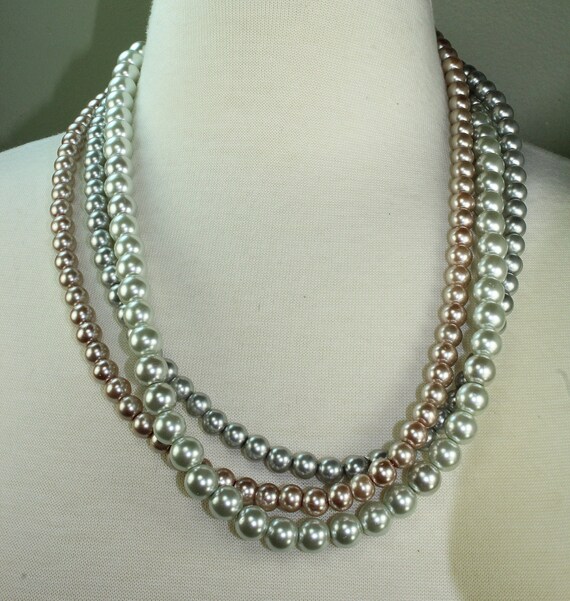 Chunky pearl multi colored layered necklace pink gray glass Etsy