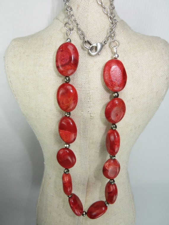 Pyrite and Coral Bright Necklace Chunky Coral Necklace Coral Jewelry Pyrite and Coral Fools Gold Antique Silver Necklace Etsy UK