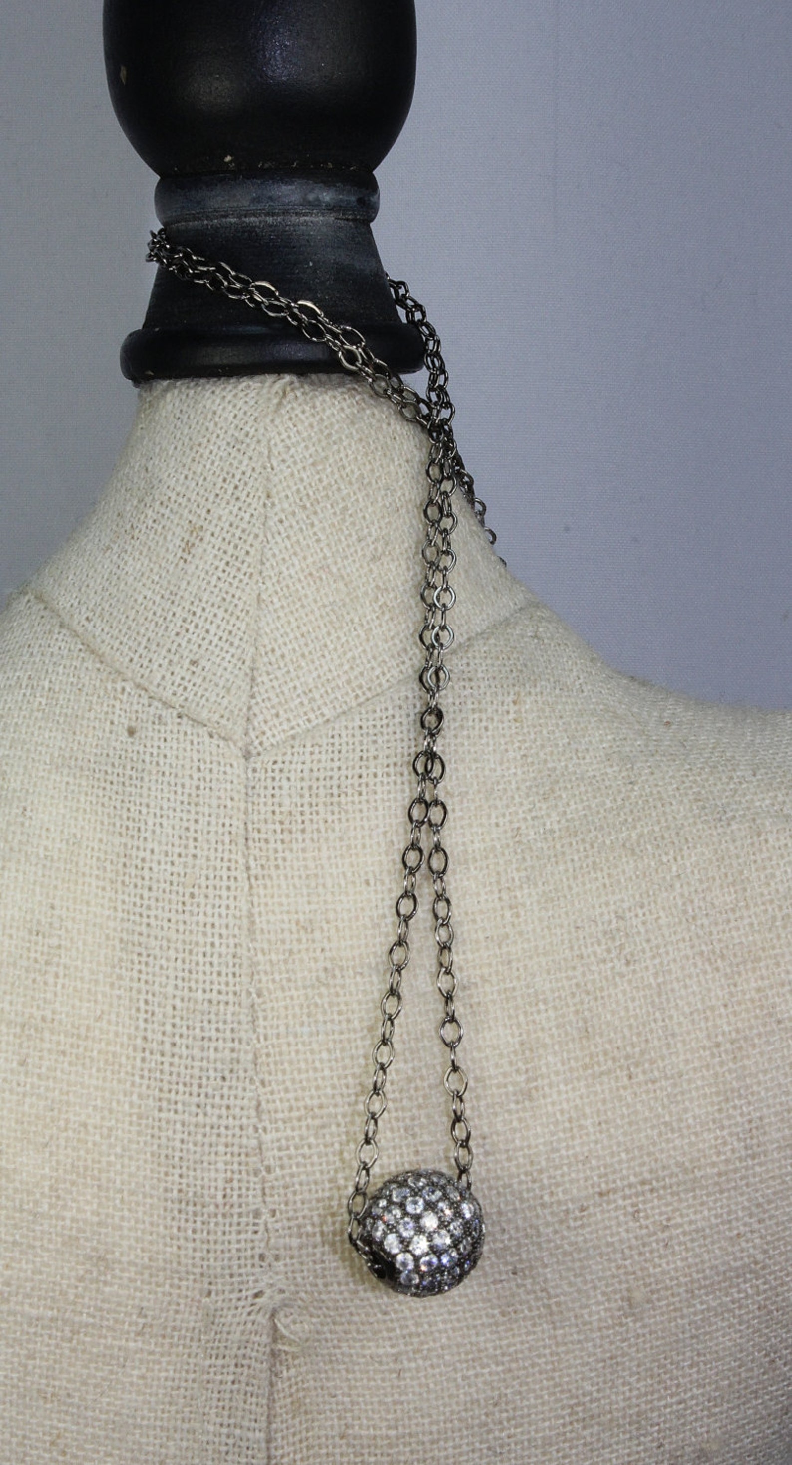 Micro Pave Crystal Ball Charm Necklace Gunmetal Choker Micro Etsy