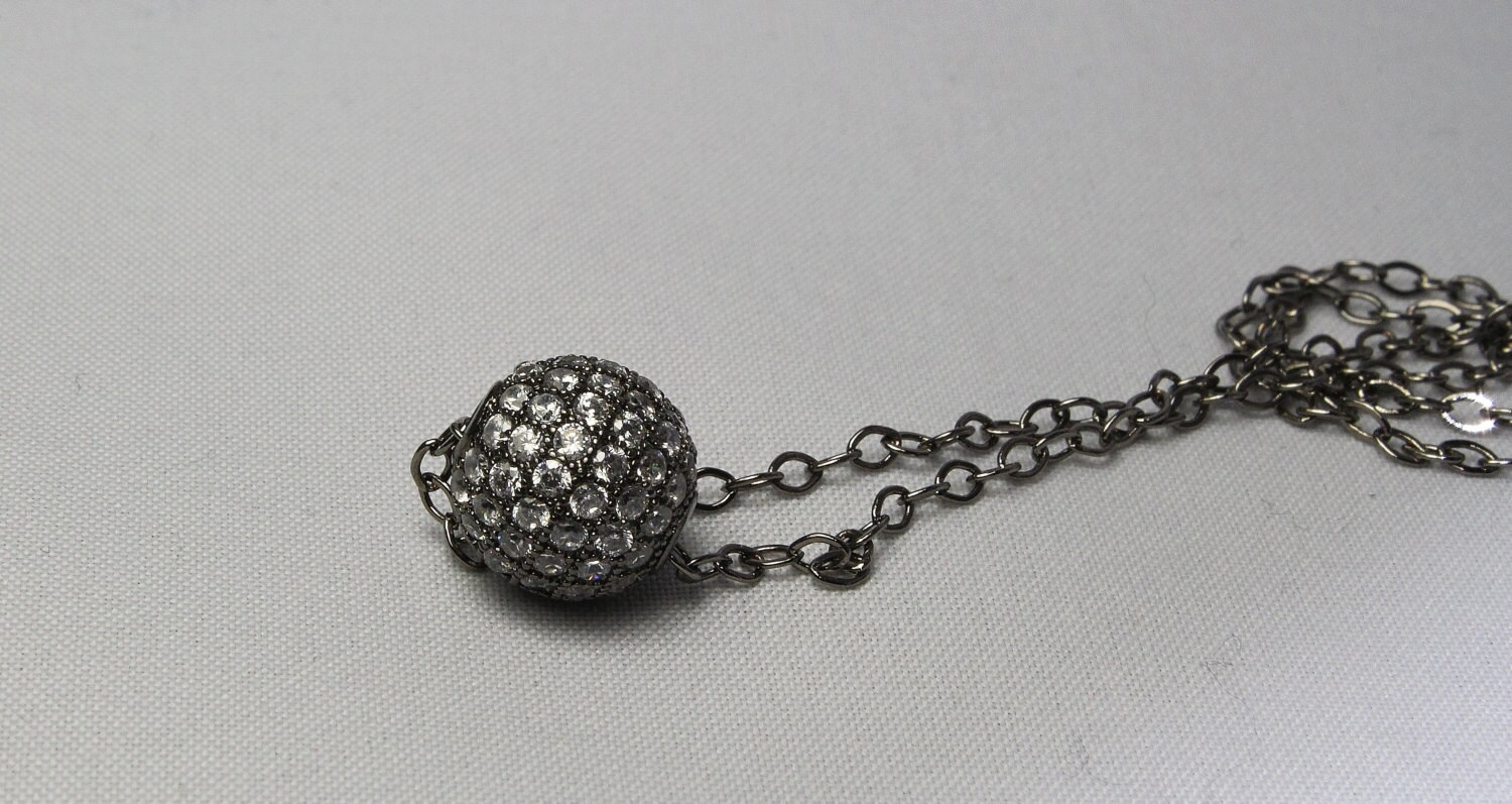 Micro Pave Crystal Ball Charm Necklace Gunmetal Choker Micro Etsy