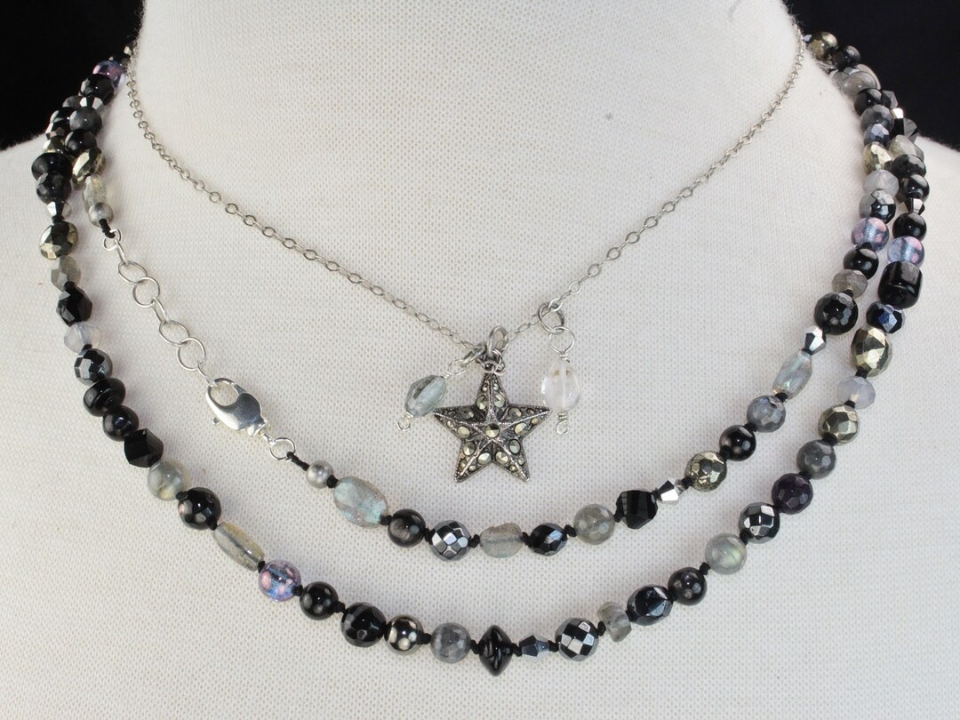 Collana Lunga Di Labradorite Bianca E Argento 925 - Collane Labradorite - Gioielli Labradorite