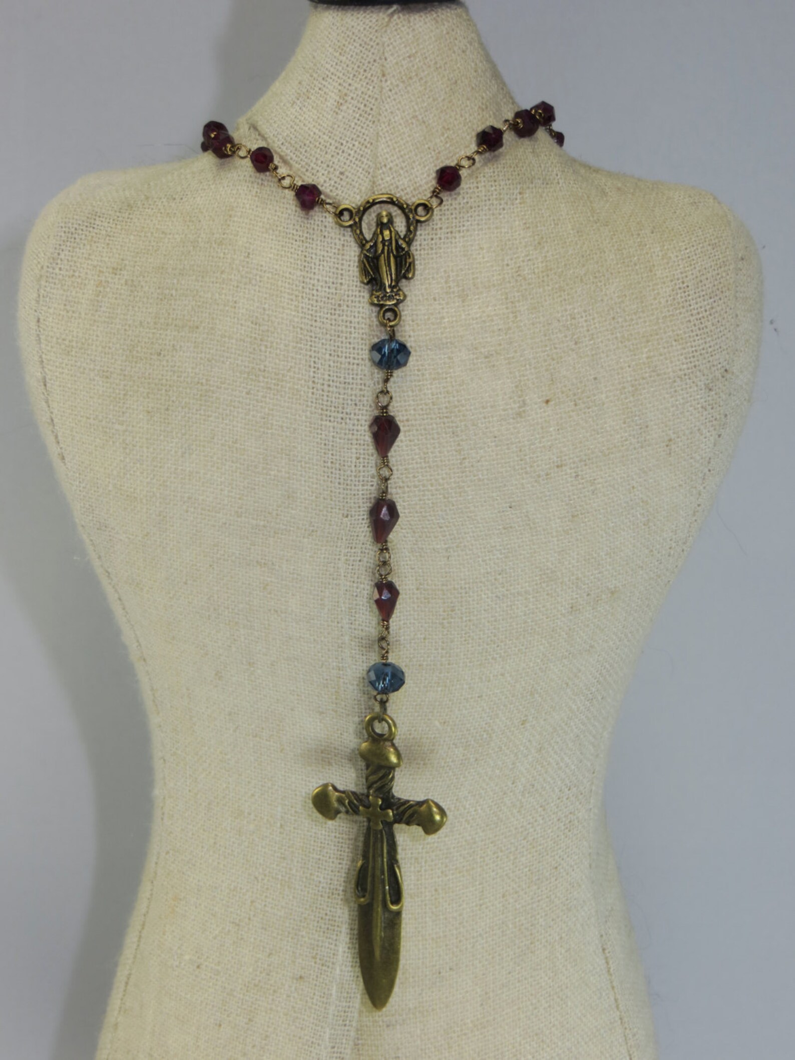 Gemstone Rosary, Beaded Rosary Necklace, and Blue Topaz Quartz