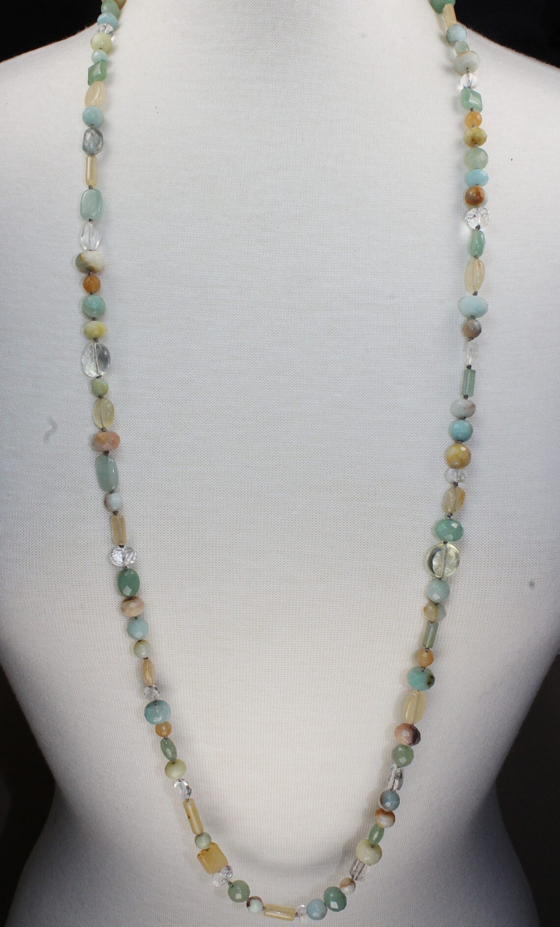 Layered Gemstone Long Summer Necklace Hand Knotted Aquamarine Etsy