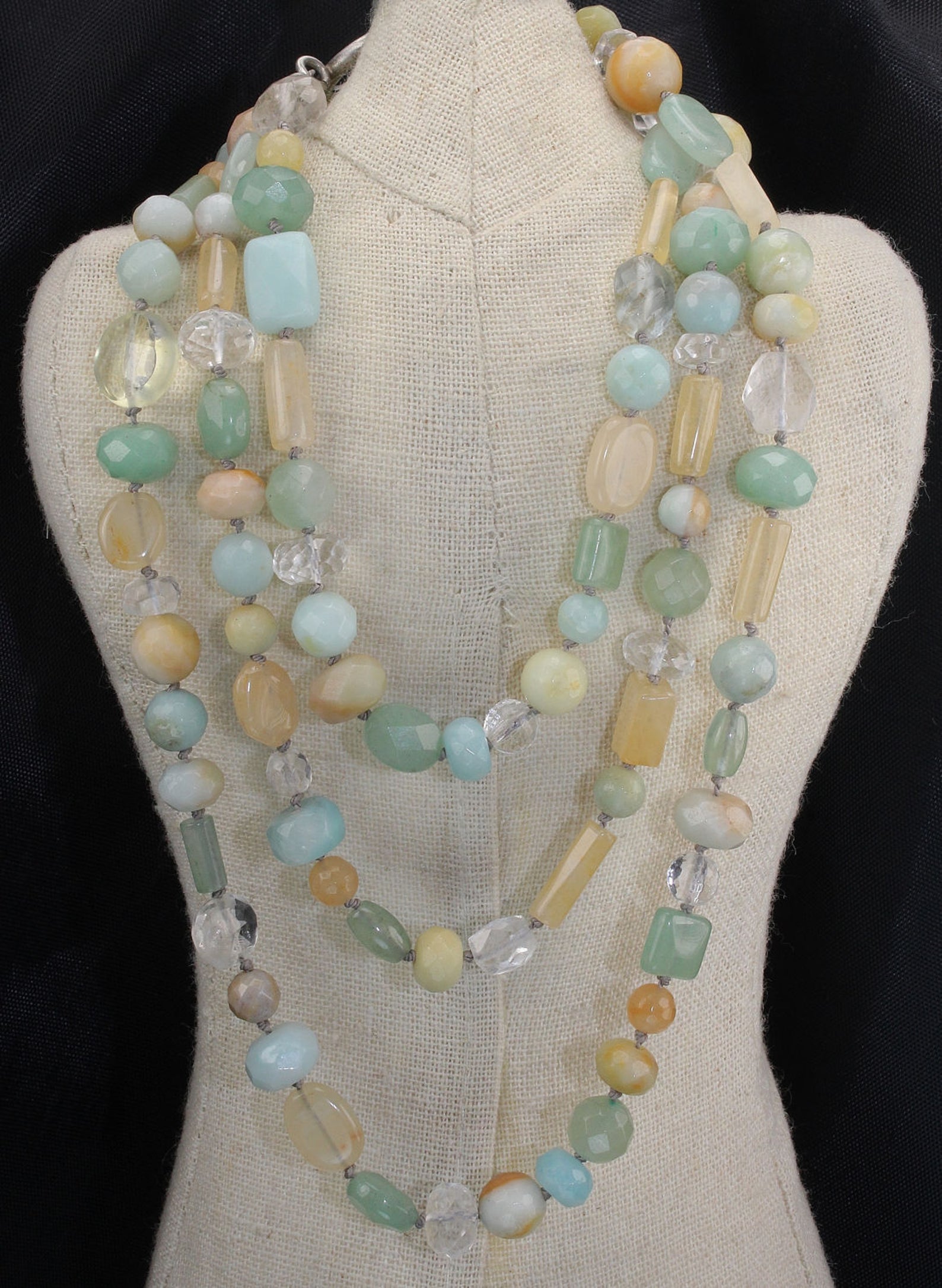 Layered Gemstone Long Summer Necklace Hand Knotted Aquamarine Etsy