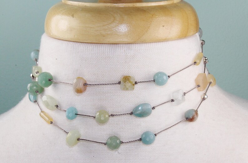 layered necklace Layering multi stone wrap bridal beach aqua long knotted necklace long beaded boho peach moonstone summer bridal