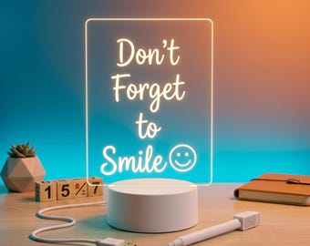 LED Acrylic Message Board Night Light | Erasable Memo Board, USB Desk Lamp (Warm Glow)