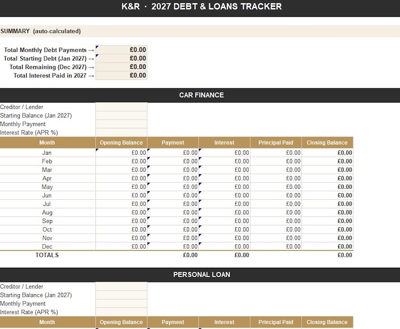 2027 Monthly Budget Planner | Google Sheets, Excel, Debt Tracker ...