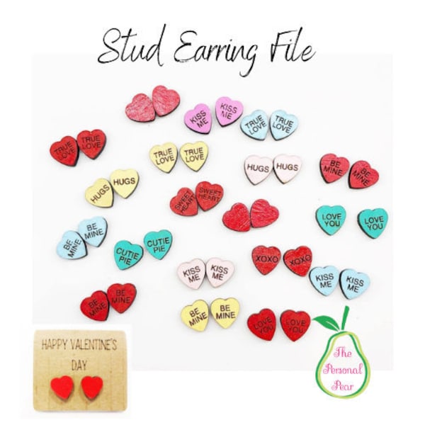 SVG Valentine Heart Stud Earring File 9 designs plus bonus backer, glowforge file, laser cut file