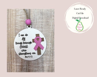 Breast Cancer Awareness Ribbon Ornament SVG Laser Cut File (SVG, PDF)