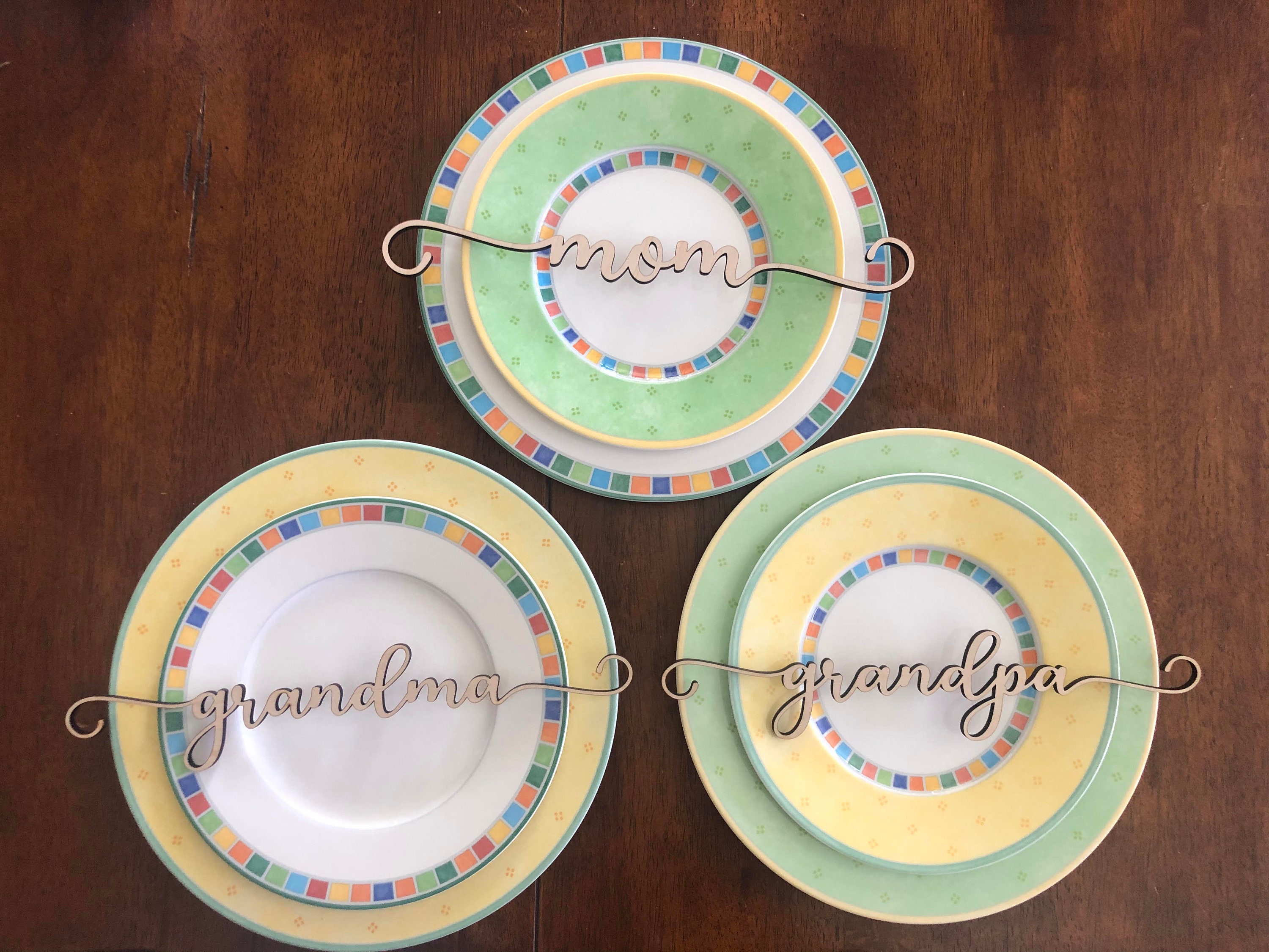 SVG File Set of 7 Name Charger Plate Placecards, SVG, CNC,