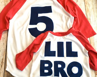 LIL bro shirt, little brother outfit, Big Bro Baseball Sport Raglan, Birthday favors Banner decoration, invitation cake, Big Sister Matching