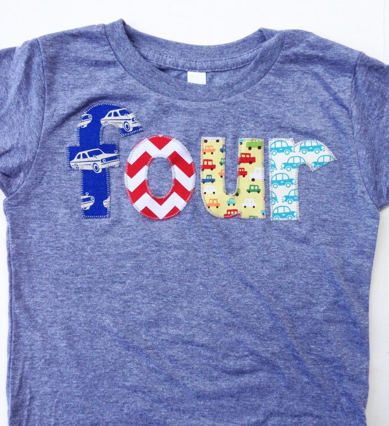 4 year old 4th Birthday Shirt shirt four birthday outfit boy cars birthday party boy red yellow royal aqua fourth birthday shirt