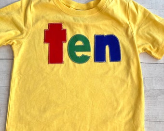 10 Birthday Shirt ten year old shirt, primary colors, red blue yellow green, 10th, bright boy outfit, 1 2 3 4 5 6 7 8 9, 1st 2nd 3rd 4th 5th