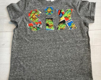 Turtles six birthday shirt 6 years old 6th Birthday Shirt shirt reptiles snakes frogs karate ninja action sports boys party favor cake idea