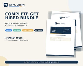 Job Search Toolkit Bundle: Resume Workbook, Interview Prep, Career Change and Application Tracker