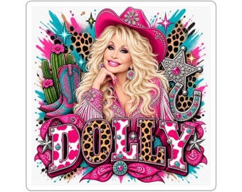 Dolly Cowgirl Aufkleber – Glitzernder rosa Country-Pop-Aufkleber