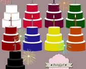 Printable Birthday Cake, Digital Birthday Cake and Birthday Candle Clip Art
