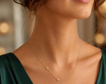 Two Initial Necklace, Sideways Initial Necklace, Personalized Letter Necklace, Dainty Initial Necklace, 925 Sterling Silver Necklace