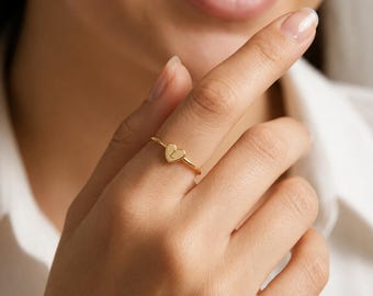 Personalized Initial Heart Ring, Custom Letter Ring, Dainty Gold Ring, 925 Sterling Silver Ring, Bridesmaid Gift, Gift for Her