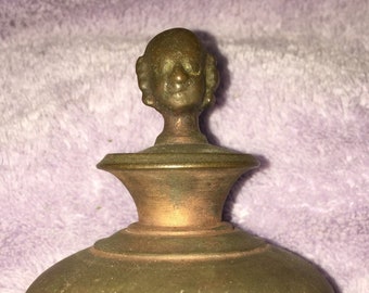 Antique Indian Holy Water Copper Vessel Vintage Figural Female Head Lid Vintage Hindu Holy Ganga Water Bottle