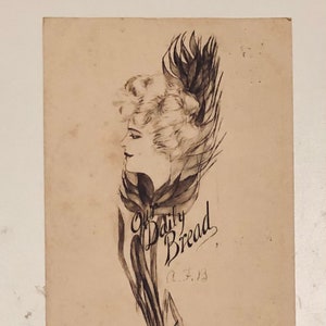 Antico timbro postale del 1909 Cobb Shinny's Our Daily Bread Gibson Girl Woman Eatonton Georgia Ben Franklin 1 centesimo