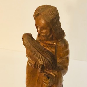 Antigua estatua israelí de Jesús, Buen Pastor, oveja, madera de olivo tallada, belén, escultura de Belén, bastón perdido de Israel