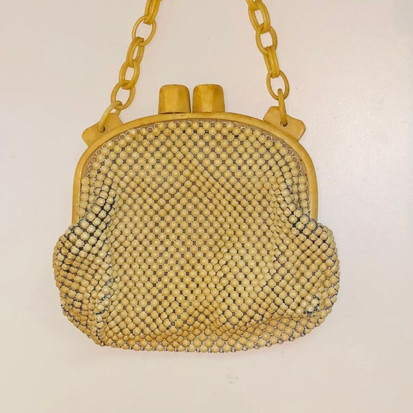 Vintage Whiting Davis 1940s Alumesh Purse Bakelite Plastic Frame and Chain Made in USA Whiting & Davis Mesh Handbag AS IS