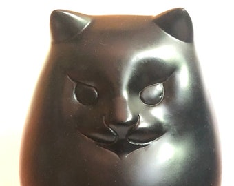 Vintage Richard Recchia Persian Black Cat Statue Boston Museum of Fine Art MFA 12” Modernist Abstract Art Deco Fat Cat Sculpture Replica MCM