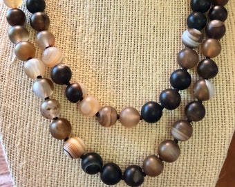 Amazing Vintage Agate Beaded Necklace over 36 inches Long Banded Agate Beads Over Quarter Pound! 121 Grams