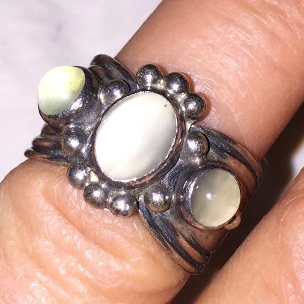 Navajo Moonstone Ring Darrell Cadman Sterling Silver Art Deco Revival Retro Ring Approx Size 6 SALE