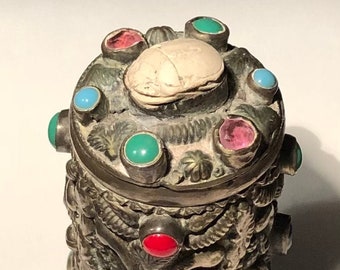 素晴らしいアンティークエジプトスカラベシルバーレポーズ小物入れ