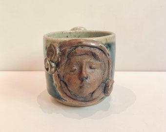 Vintage Chappelle Studio Ceramic Angel Face  Happy Valley Coffee Tea Mug Hand Thrown Latte Mug Studio Pottery Georgia Southern Art Pottery