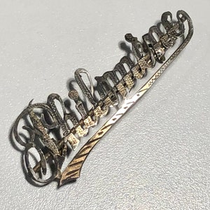 Antique Fancy Cursive Script Victorian Name Brooch Philomine Philomena Lapel Pin Memorial Jewelry Doll Jewelry
