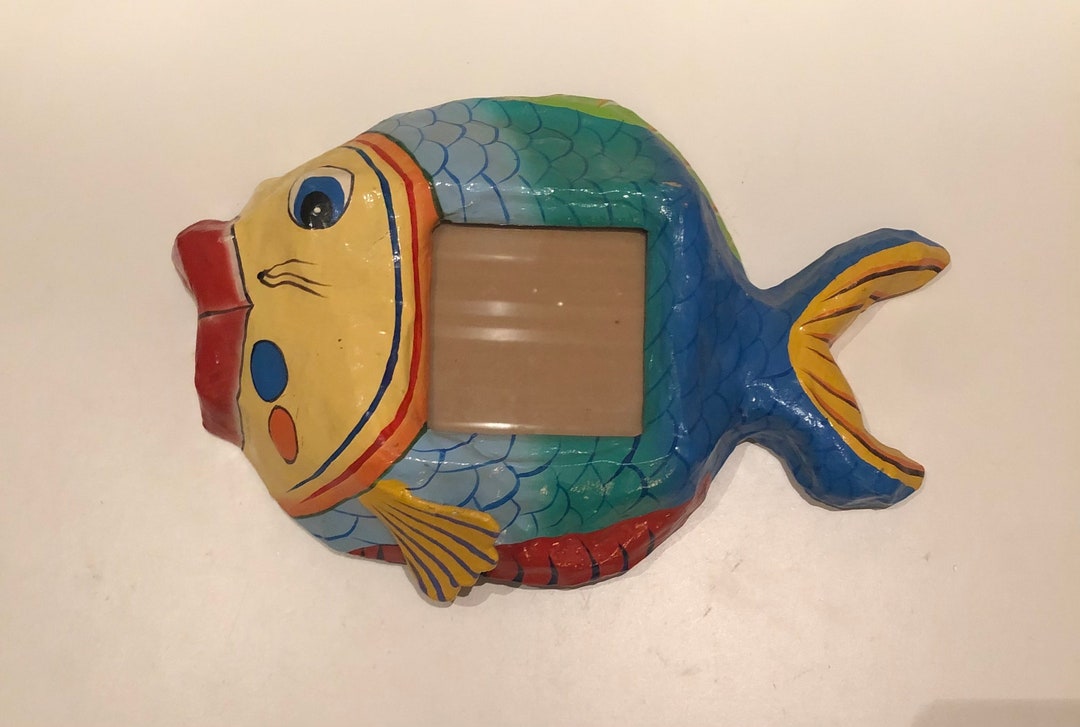 Vintage Mexican Paper Mache Fish Wall Hanging Picture Frame Sea Life
