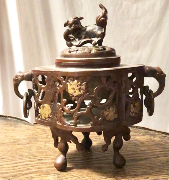 Antique Japanese Bronze Censer Incense Burner Made in Japan With