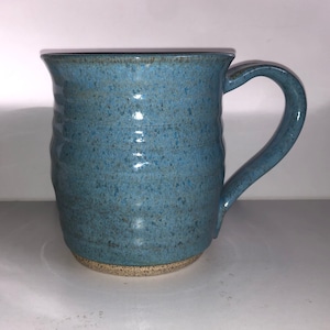 Hand Thrown Ribbed Blue Glaze Ceramic Mug Large Coffee Mug Soup Mug Southern American Art Pottery Hippie Boho Mug